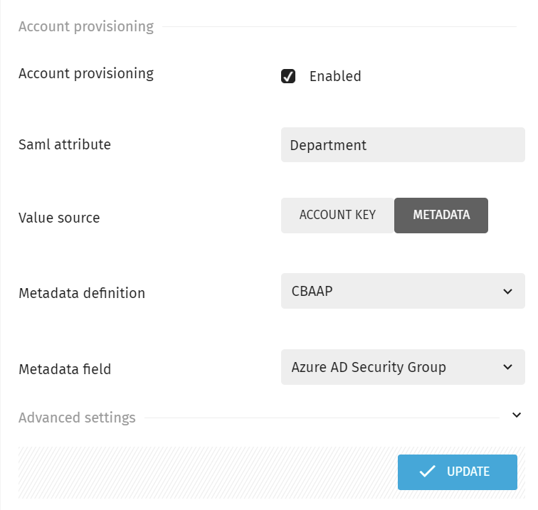 Mapping the SAML attribute to a Metadata field for Account access provisioning