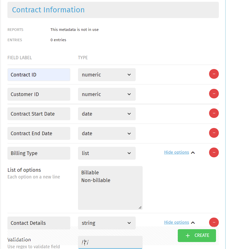 Adding a Metadata definition for contract information