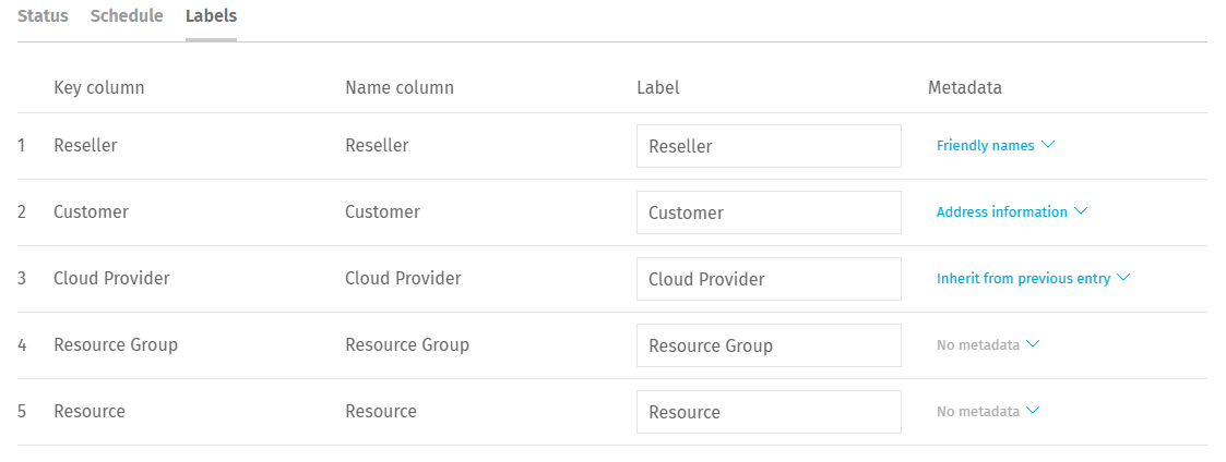 Associating metadata to report levels